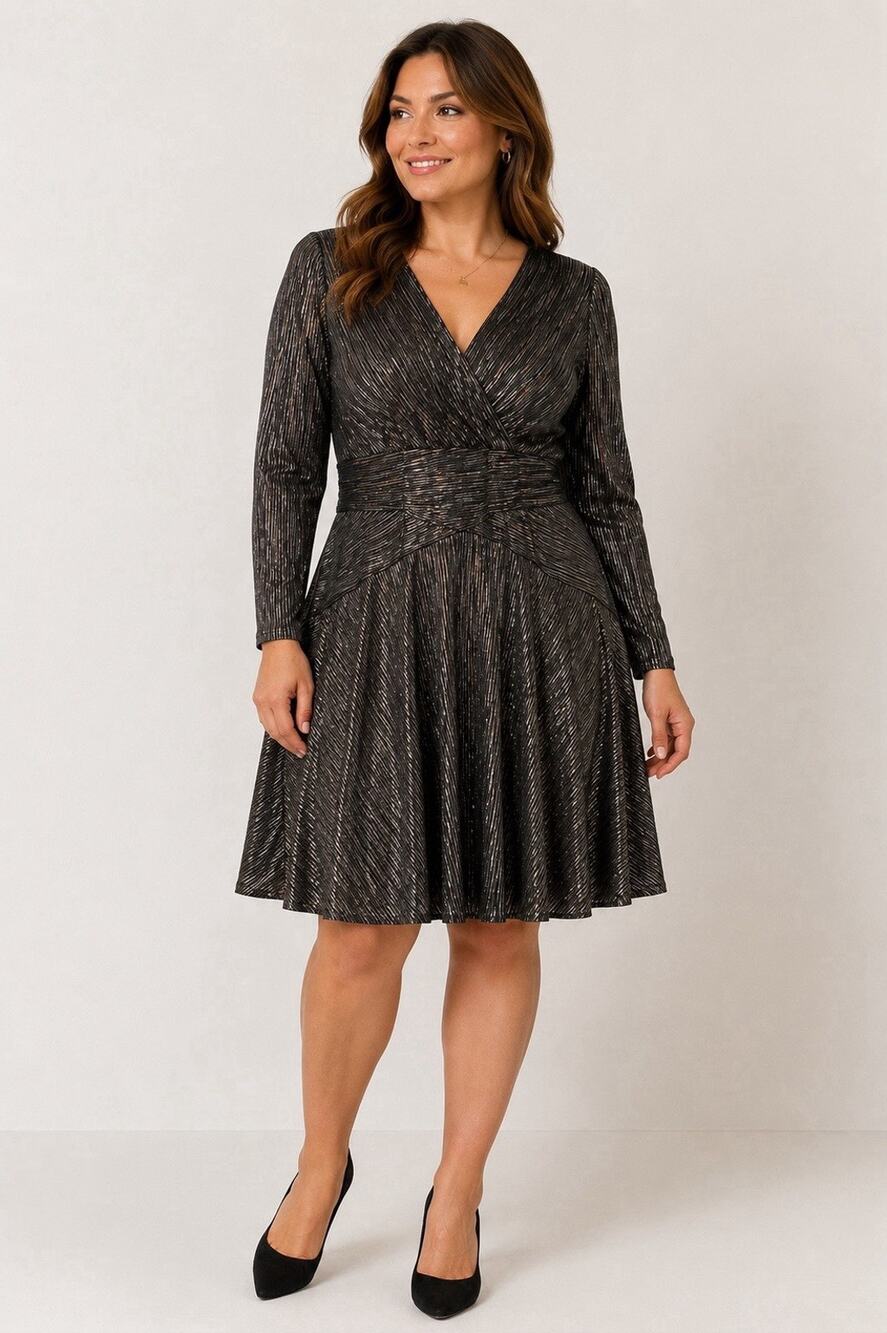 Aidan Mattox Long Sleeve V-Neck Dress Women's 12 Black Gold Glam Party Cocktails